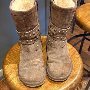UGG Brown Suede Studded Moto Boots